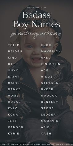 Searching for unique baby names and meanings to add to your baby names list? These are the BEST baby boy names in 2023 that are totally edgy, badass, tough - but still super wearable and cool. Rare Boy Names Unique, Badass Boy Names, Best Baby Boy Names, English Boy Names, Baby Names List, Western Baby Names, Edgy Baby, Cool Baby Boy Names, Meaningful Baby Names