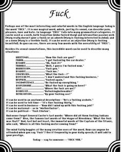 a black and white text description page with the words f u k written in cursive writing