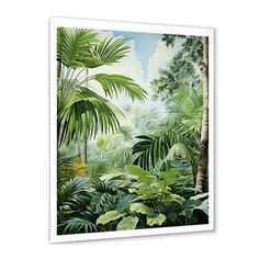 a painting of tropical plants and trees