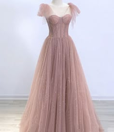 Champagne Pink Dress Prom, Ballet Core Prom Dress, Prom Dresses Pink Dusty Rose, Pink Prom Dress Poofy, A-line Tulle Evening Dress For Homecoming, A-line Tulle Ball Gown For Prom Season, Tulle Fabric For Debutante Ball And Prom Season, A-line Tulle Gown For Prom, Fitted Tulle Fabric For Prom