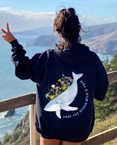 You'll love this Save The Ocean hoodie! The design is on BOTH sides of the sweatshirt - see pictures in listing! The material is a thick blend of cotton and polyester. * Q U I C K * F A C T S * ✺ Wash and dry normally (on cool for best results) * S I Z I N G * ✺ Sizing is unisex so runs like men's, though not overly large ✺ Most women find their typical size works best, since they are meant to fit a touch loose ✺ Size guide and fit: (W)Width x (L) Length (Sizing chart and sleeve length can be vi Whale Shirt Aesthetic, Save The Ocean Tshirt, Ocean T Shirt Design, Relaxed Fit Long Sleeve Hoodie, Whale Watching Outfit, Whale Aesthetic, Ocean Shirts, Whale Sweatshirt, Ocean Tshirt