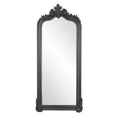 an ornate black mirror on a white background