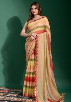 Chiffon Saree with blouse in Beige colour 2015  Desc:  Color : Beige Fabric : Chiffon Work : Mirror Wash Care : Dry clean Sleeve Style : Short Sleeve Long Sleeves : Done only in Custom Stitch Sleeves Lining : Done only in Custom Stitch Bust Size : 32 to 42 Inches Occasion : Festival   Diwali   Ceremonial   Temple Wear   Social Gathering   Gudi Padwa   Dussehra. With Express Free Shipping and Custom Stitching, Buy Indian Party wedding and bridal Sarees Chiffon Saree with blouse in Beige colour 20 Saree For Diwali, Leheriya Saree, Orange Chiffon, Salwar Dress, Designer Sarees Collection, Plain Saree, Ready To Wear Saree, Pure Chiffon, Trendy Sarees