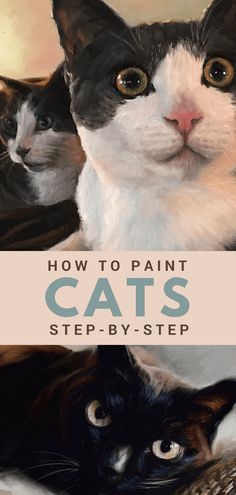 an image of two cats with the caption how to paint cats step by step