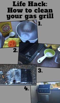 a series of photos showing how to clean your gas grill