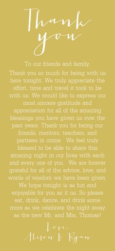 a yellow and white thank card with the words thank you