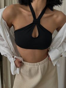 Tied Hands, Halter Swim Top, Elevated Basics, Keyhole Neckline, Swim Top, Black Media, Halter Top, The Beach, One Shoulder