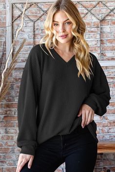 Long puff sleeve round neck solid urban ribbed topMaterial: 95% Polyester 5% Spandex Flannel Jacket, Top Graphic Tees, Ribbed Top, Long Puff Sleeves, Romper With Skirt, Shoes Booties, Sweater Blouse, Long Sweaters, Summer Collection