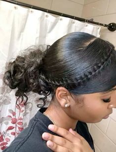 Natural Hair Prom Hairstyles Curly, Low Ponytail With Swoop For Black Women, Hairstyles For Puerto Rican Hair, Slicked Curly Hairstyles, Natural Winter Hairstyles, Curly Ponytail With Braid, Silk Back Bun, Simple Hairstyles For Short Curly Hair, Curly Hairstyles Tied Up