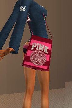 an animated woman holding a pink bag with the word pink on it's chest