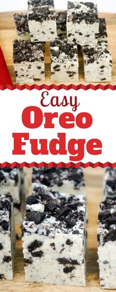 easy oreo fudge dessert bars on a cutting board with the title overlay