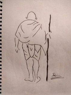 a drawing of a man holding a stick