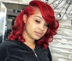 Red Short Hair Styles For Black Women, Red Quick Weave Hairstyles Black Women, Curly Red Bob, Red Bob Black Women, Quick Weave Bobs For Black Women, Vacay Hairstyles, Girl Updo, Mom Nails, Magenta Hair Colors