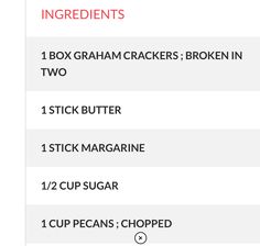 the ingredients for this recipe are shown in red, white and black text on a white background