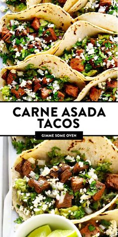 carne asada tacos with cilantro and lime