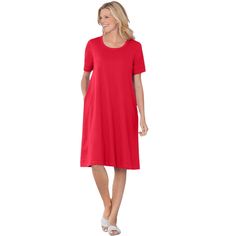 Feel the comfort of your favorite t-shirt in a chic dress Relaxed fit for all-day ease Classic crewneck design Flattering A-line silhouette enhances your shape Convenient side pockets for your essentials Perfect 42" length for versatile styling Soft and durable cotton/poly knit fabric Machine washable for easy care Imported Maxi Tee Dress, Target Clothes, Crewneck Design, Ballet Dress, Woman Within, Ladies Of London, Knitted Tshirt, Tee Dress, Chic Dress