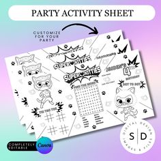 the printable party activity sheet for kids