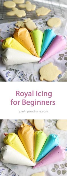 royal icing for beginners with cookies in the background and text overlay that says royal icing for beginners