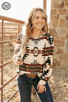 PLUS Himalaya Knit Top | gussieduponline Cute Country Outfits, Western Style Outfits, Western Outfits Women, Ethnic Print, Cowgirl Outfits, Country Outfits, Western Outfits, Western Wear, Western Fashion