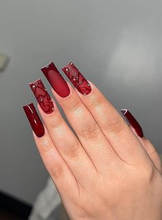 Drip Nails, Cute Acrylic Nail Designs, Red Nail, Acrylic Nails Coffin Short