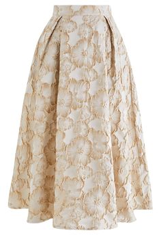 Thriving Golden Blossom Embossed Jacquard Midi Skirt - Retro, Indie and Unique Fashion Bridesmaid Dresses Ideas, Jacquard Midi Skirt, Jacquard Skirt, Led Dress, Tie Shirt, Sequence Work, Fashion Buyer, Dresses Ideas, Floral Jacquard