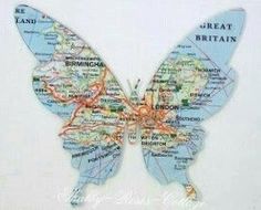 a butterfly shaped map with the words great britain on it