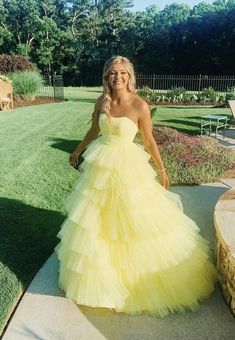 Yellow tulle long A line prom dress evening dress KS3940 – shinydress Classy Prom, Prom Inspo, Dress Pictures, A Line Prom Dress, Princess Prom Dresses, Soiree Dress, Prom Dress Evening, Dream Dresses, Backless Prom Dresses