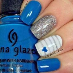 Blue and Grey Nails Blue And White Nails, Unghie Nail Art, Nagel Inspo, Get Nails, Art Summer, Cute Nail Designs, Fancy Nails, Creative Nails, Valentine's Day Nails