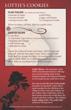 the recipe for chocolate chip cookies is shown in red and black text, with an image of a tree on it