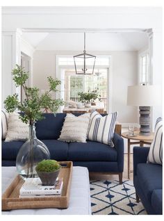 A Sofa Set Consisting Of A Sofa And Loveseat Is A Good Option For A Medium To Massive Living Room... Navy Sofa Living Room, Blue Sofas Living Room, Blue Living Room Decor, Blue Couches, Transitional Living Rooms, Blue Living Room