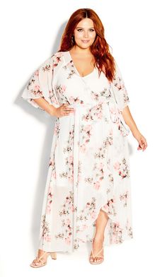 Wrap Lotus Maxi Dress - ivory Anniversary Dress, Summer Dresses Online, Beachy Dresses, White Floral Maxi Dress, Fashion Promotion, Dresses Date Night, City Chic Dresses, Plus Size Summer Dresses, Sheer Maxi Dress