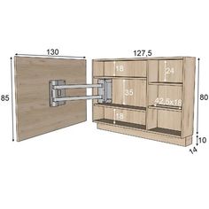 an image of a kitchen cabinet with the door open and measurements in front of it