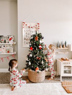 Christmas Decorations Toddler Room, Christmas Playroom Decorations, Playroom Christmas Decorations, Christmas Tree Playroom, Christmas Tree In Playroom, Christmas Tree For Nursery, Mini Christmas Tree Kids Room, Christmas Toddler Room Decor, Toddler Room Christmas Tree