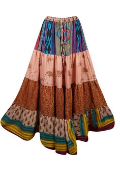 Womens  Peach Multi Beach Long Skirt Patchwork Boho Skirts S/M Bohemian Maxi Skirt For Festivals, Multicolor Boho Print Tiered Maxi Skirt, Bohemian Maxi Skirt With Floral Patchwork, Bohemian Flared Patchwork Skirt, Floral Patchwork Tiered Skirt For Festivals, Festival Tiered Skirt With Floral Patchwork, Festival Floral Patchwork Tiered Skirt, Multicolor Boho Print Maxi Skirt, Bohemian Long Skirt For Festival