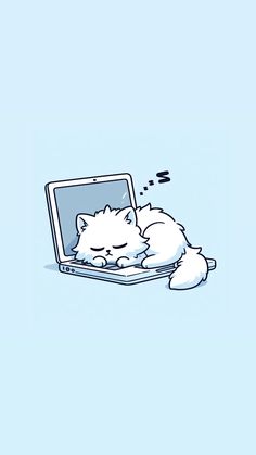 a white cat sleeping on top of a laptop computer