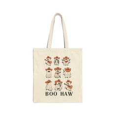 a tote bag with the words boo haw on it