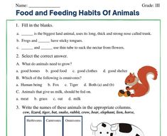 a worksheet with animals and plants on it for children to practice their reading skills