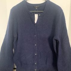 Nwt J Crew Marino Wool Alpaca Blend Cardigan Sweater Crystal Navy Small Elegant Blue Knit Cardigan, Classic Blue Cardigan For Fall, Blue Winter Cardigan For Work, Blue Winter Workwear Cardigan, Blue Crew Neck Cardigan For Work, Blue Crew Neck Cardigan For Fall, Blue Sweater For Work, Fall Season, Blue Crew Neck Cardigan With Button Closure, Blue Sweater For Workwear In Fall