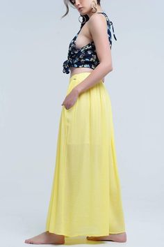 Yellow maxi skirt with pockets - Himelhoch's Long Yellow Skirt, Yellow Maxi Skirt, Yellow Maxi Skirts, Maxi Skirt With Pockets, Yellow Long Dress, Skirt With Ruffles, Fearless Women, Fabric Skirt, Yellow Maxi