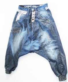 DESIGUAL Rainbow HAREM ALADDIN JEANS Size 28 Sarouel Fit Capri's Hip hop | Clothing, Shoes & Accessories, Women's Clothing, Jeans | eBay! Harem Jeans, Diy Jeans, Blue Jeans Crafts, Denim Projects, Denim Ideas, Custom Denim, Patchwork Jeans, Hip Hop Outfits