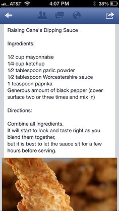 an iphone screen showing the recipe for fried chicken