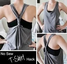 four pictures of a woman wearing a tank top with a tie around her neck and back