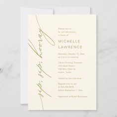 a white and gold wedding reception card