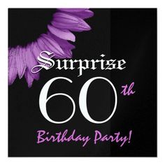 a birthday party with purple flowers and black background