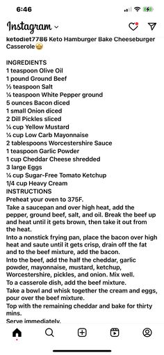 an iphone screen showing the instructions for how to make cheeseburger burgers with ketchup