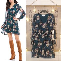 From June & Hudson, This Juniors Dress Features: V-Neckline Long Sleeves Floral Print Pull-On Styling Polyester Machine Wash, Line Dry V Neck Long Sleeve Dress, Junior Dresses, Sleeve Dress, Colorful Dresses, Floral Print, Dresses With Sleeves, Floral Prints, Long Sleeve Dress, Blue Color