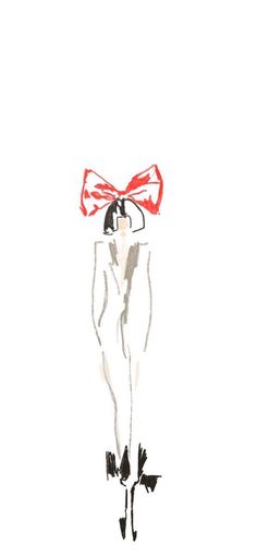 a drawing of a man with a red bow tie on his head wearing a tuxedo