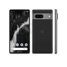 an image of the front and back sides of a black google pixel smartphone with a pen next to it