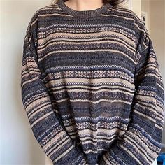 Women Vintage Striped Pullover Sweater Y2k Long Sleeve Crew Neck Loose Knit Sweaters Fall Winter Knitwear Striped Jumpers, Crazy Clothes, Preppy Aesthetic Outfits, Harajuku Grunge, Winter Knitwear, Sixth Form, Striped Knitted Sweater, Vintage Preppy, Grandpa Sweater