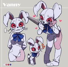 an image of rabbits with different expressions on their face and body, one holding a knife